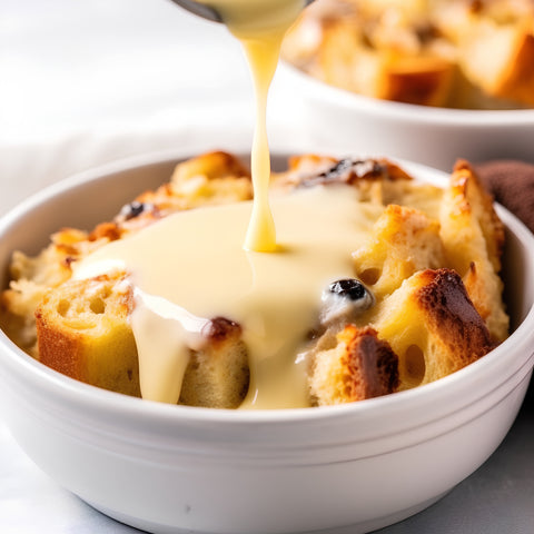 Date Nut Bread Pudding with Vanilla Sauce