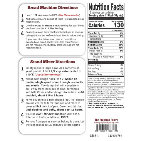 French Bread Mix Back Label