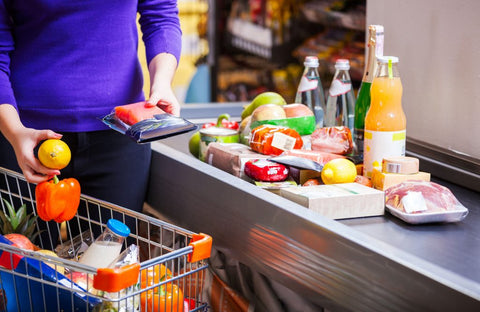 Buying groceries at the store