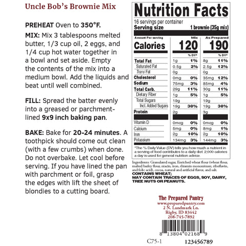 The Prepared Pantry Uncle Bob's Brownie Mix Nutrional Facts