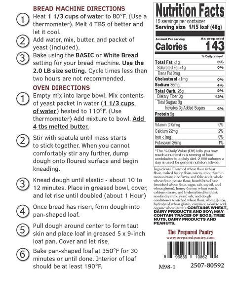 Save 20%! Farmhouse Honey Wheat Bread Machine or Oven Mix.