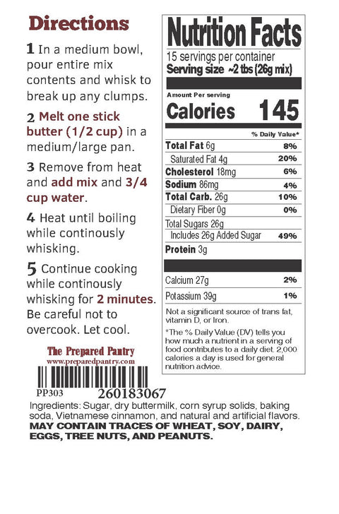 Cinnamon Cream Buttermilk Pancake Syrup and Sauce Mix