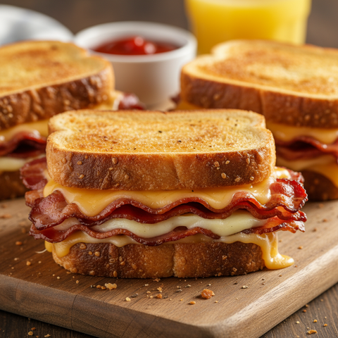 bacon and cheese sandwiches on Texas Toast