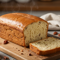 homemade butter pecan yeast bread, rectangular loaf shape, no nuts on top
