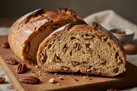 loaf homemade bread with pecan in the crumb