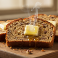 sliced butter pecan homemade bread toasted with butter melting