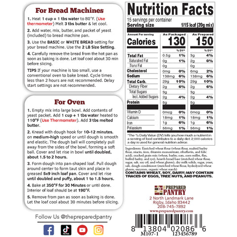 New England Soup and Sandwich Bread Machine Mix Back Label