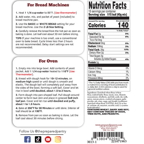 The Prepared Pantry Tuscany Tomato Bread Nutrition Facts