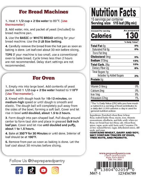 New York Dill Rye Gourmet Bread Machine Mix.