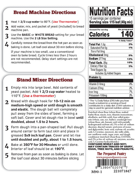 Old World Sourdough Bread Mix Back Packaging